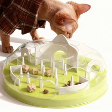 한정세일 PET MOMENT 고양이 먹이퍼즐 난이도조절 미로 간식 정난감 퍼즐노즈워크 IQ 분리불안 비만방지, 크라미 그린, 1개