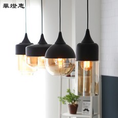 華燈惠 復古工業風玻璃吊燈 餐廳吊燈 LED燈泡 簡約時尚 吧台燈飾, D黑透明玻璃罩