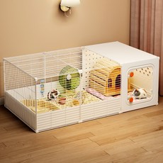 倉鼠籠 蜜袋鼯籠子 黃金鼠籠子 天竺鼠籠 豚鼠籠 寵物鼠籠 加密籠子 防噴濺 帶托盤 超大豪華造景別墅 小寵物圍欄, 1個