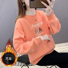 ROYALBELLE 여성 루즈핏 반폴라 기모 레이어드 긴팔 데일리 캐주얼 편한 프린팅 맨투맨 G0103114