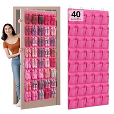 40개의 대형 메시 포켓 오버 더 도어 신발 오거나이저 도어용 걸이식 신발장 Hualleko 신발 정리함 행거 대용량 신발 보관 홀더 튼튼한 부직포 원단 - 20쌍 보관, 핫 핑크