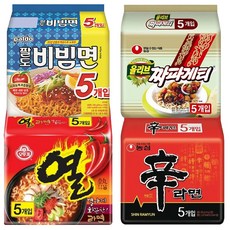 [천지라면] A세트 인기봉지라면 농심 오뚜기 팔도 4종 20개입 (열라면5 신라면5 비빔면5 짜파게티5) 라면스프, 1세트