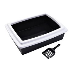 北歐風簡約貓砂盆 防濺砂 易清洗, 黑色, 1個