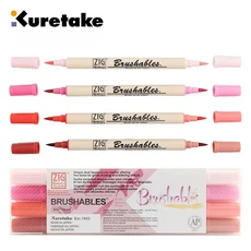 일본 ZIG Kuretake 더블 팁 수채화 브러시 펜-소프트 팁 놀라운 효과를 위한 듀얼 쉐이드 수제 저널 및 삽, 21 Red Set 4 Colors