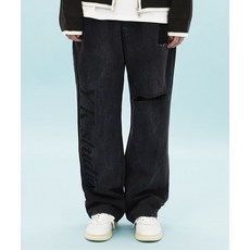 [와이케이] 페인팅 데님 팬츠 흑청