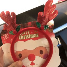 聖誕節造型眼鏡 聖誕眼鏡框 聖誕節裝飾鏡框 聖誕老人眼鏡 派對裝飾品送卡紙, 散粉大紅鹿角髮箍, 1個