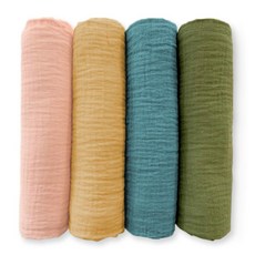 SwaddleDesigns 면 모슬린 포대기 담요 4개 세트 남아 및 여아용 속싸개 최고의 샤워 선물 116.8 x 116.8cm46 46인치 핑크 플로럴 163843, Fiesta