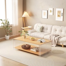 아우스 아크릴 거실테이블 소파테이블 티테이블 카페테이블 좌식테이블 쇼파테이블, 내추럴+줄무늬