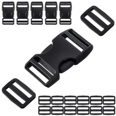 스트랩용 2.5cm(1인치) 버클 - 사이드 릴리즈 버클 6세트 및 트라이글라이드 슬라이더 12개 튼튼한 듀얼 조절 가능한 스냅 클립 퀵 릴리즈 버클 2.5cm(1인치) 너비, 스트랩용 2.5cm(1인치) 버클 - 사이드 릴리즈 버