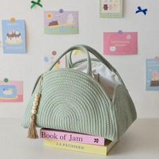 기저귀 수납바구니 모듈형 휴대용 다용도 손잡이 직사각 정리함 인테리어용 플라스틱 보관함, 1개, 그린 펜던트 소 32x20x22