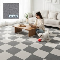 Folvia 접착식 미끄럼방지 바닥 조각매트 반려동물 층간소음 완화 바닥매트, 12개, 라이트그레이