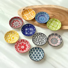 MorningSea 가정용 보헤미안 원형 앞접시 토핑 초밥 소스 접시 예쁜 반찬접시 9.6cm, 10개, 혼합색상