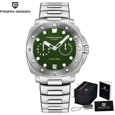 PAGANI DESIGN 남성용 자동 기계식 시계 사파이어 크리스탈 스테인레스 스틸 스트랩 비즈니스 레저 PD1767, 01 CAL.2C10 Movement, 02 Green