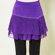 까르죠아 보석 캉캉 이중 쉬폰 랩 스커트 스포츠 라인 치마 여성 빅사이즈 스포츠댄스복, XL, 퍼플