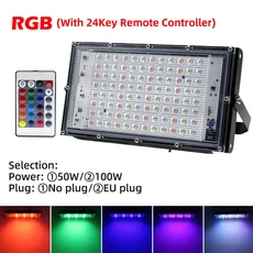 LED 투광등 50W AC220V IP65 방수 야외 RGB 다채로운 경관 조명 정원 광장, 01 RGB, 01 100W No plug