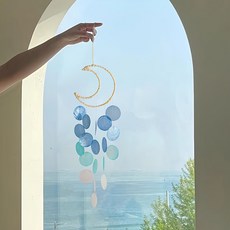 몽환적인 초승달 쉘 바람종 벽걸이 장식 드림캐쳐, 55*15cm 블루