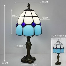 스탠드 조명 레트로 독서등 거실등 공예 침실등 카페, 버튼 스위치, 15cm 오션 블루 체크무늬