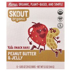 스카우트 오가닉 어린이용 스낵 바 땅콩 버터 and 젤리 바 6개 각 24g(0.85oz) OUT-72712, Skout Organic, 어린이용 스낵 바, 땅콩 버