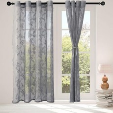 RLoncomix 그레이 레이스 커튼 빈티지 니트 꽃무늬 창문 커튼 빛 필터링 세미 시어 보일 그로밋 작은 창문 커튼 침실 거실 주방용 패널 2개 너비 132.2 x 길이