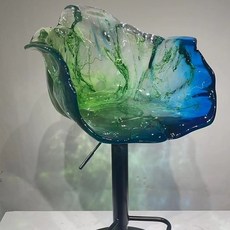 高腳椅 吧台椅 酒吧椅 咖啡吧椅 可調高度輕奢花瓣透明椅edra椅子可升降旋轉高級餐廳家用辦公室酒吧吧檯椅, L56*W56*H75-90cm綠色銀腳,可升降可旋轉, 1個