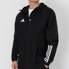 adidas 愛迪達 男士黑色連帽風衣全天候夾克 Tiro23 競賽梭織夾克