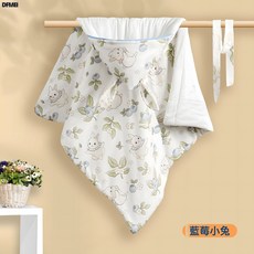 DFMEI 嬰兒寶寶產房必備用品精梳棉純棉抱被新生兒包單襁褓加厚包被, 精梳棉 【藍莓兔】  純棉內裏 抱被
