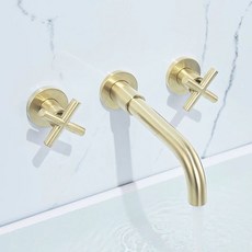 빈티지 수전 수도꼭지 베란다 벽 세면대수전 싱크대 거위목 3홀, H. 더블 핸들 곡선형 입구 A 닦은 골드