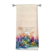 OFJE 수채화 숲 기독교 주방 타월 시편 61:2 성경 구절 접시 티 욕실용 종교 장식 핸드 가정용 40.6 x 61cm(16 24인치), OFJE 수채화 숲 기독교 주방 타월, 시편 61:2
