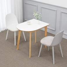 밀키우드 800X600 반원형 테이블 조이 2인 식탁 세트, 화이트