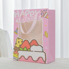 위캔바이 손잡이 생일축하 쇼핑백 생일선물 종이봉투, 10개, 핑크