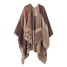 Urban CoCo 판초 망토 여성용 컬러 블록 숄 랩 앞쪽 트임 시리즈 1-카키 One Size 142297, 시리즈 2-커피