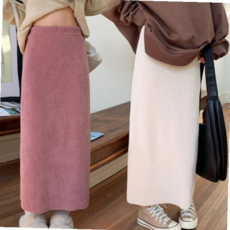 꽃무늬치마 코듀로이 소재 허리 밴딩 뒷트임 포인트 롱 스커트