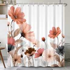 Xiazhilaio 180.3cm x 188cm(71 74인치) 아르누보 플로럴 샤워 커튼 후크 포함 - 빈티지 보태니컬 프린트 방수 패브릭 목욕 커튼 코티지코어 농가 자연