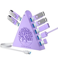 JoyReken 7포트 USB 3.0 허브 트리에서 영감을 받은 RGB 조명이 있는 라이트 퍼플 수직 스플리터 5Gbps 고속 전송 0.6m(2피트) 케이블 맥북 PC, JoyReken 7포트 USB 3.0 허브, 트리에서