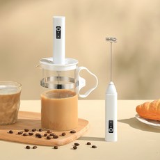 미니거품기수동 휴대용 USB 거품기 카페휘핑기 (스프링 헤드+컵 ), 화이트