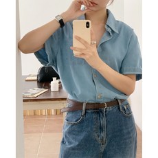 여성 캐주얼 반팔 데님셔츠