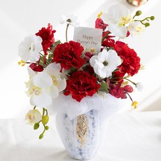 [플라워트리] 카네이션 조화 화분 레드 고급 보자기 set 30x42cm 꽃 어버이날 스승의날 테이블 장식 감사 선물 행사 소품, 상세 설명 참조