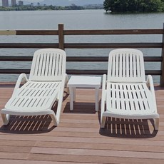 야외 수영장 접이식 플라스틱 선베드 리조트 발코니 라운지체어, H_2인용의자+사각테이블밀크화이트