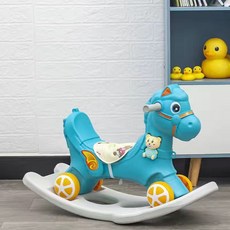 兒童搖搖馬 1-5歲適用 附安全帶, 新款二合一藍色, 1套