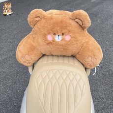 오토바이 전동킥보드 등받이 쿠션 허리보호 전기자전거 백레스트, 1. 브라운 베어 쿠션 - 스트랩 고정