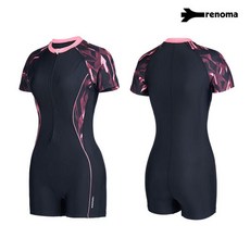 레노마수영복 여성 넥 반팔 하프집업 2부 반신 수영복LS2F885