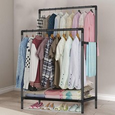 철제 더블 옷장 무타공 튼튼한 스탠드 옷걸이 행거, 블랙