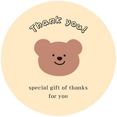 제이엔케이스토어 카페 디저트 곰돌이 포장스티커, 원형, 60개