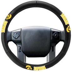 FANMATS 40528 아이오와 대학교 천연 가죽 핸들 커버 | 블랙 38.1cm x 38.1cm(15x15인치), FANMATS 40528 아이오와 대학교 천연 가죽 핸