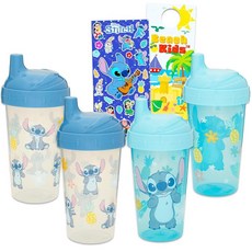 Disney 스티치 아동용 빨대 컵 세트 - Disney 흘림 방지 누출 방지 BPA 프리 빨대컵 및 스티커 2개 번들 유아용 더 많은 제품 | 283.5g(10온스), Disney 스티치 아동용 빨대 컵 세트 - Disne
