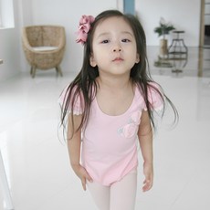 R351 피치 하트캡 반팔 레오타드 유아 발레복