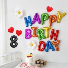 해피제이니 생일 레터링 호일풍선 숫자 하트풍선 데이지풍선 생일파티세트, 1세트, 레인보우 숫자8