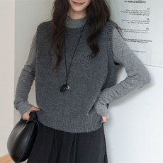 20252023년 가을 겨울 한국판 루즈핏 슬림핏 이너웨어 아우터웨어 조끼 회색 레이어드 니트 조끼 여성용