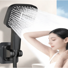 대형 3단 폭풍수압 고압 샤워기 헤드 욕실 절수 샤워기 교체, 다크블랙, 1개