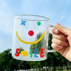 現貨大容量700ml玻璃杯早餐牛奶喝水杯子帶把手帶蓋帶吸管網紅smile杯, 1個, smile透明把手盃